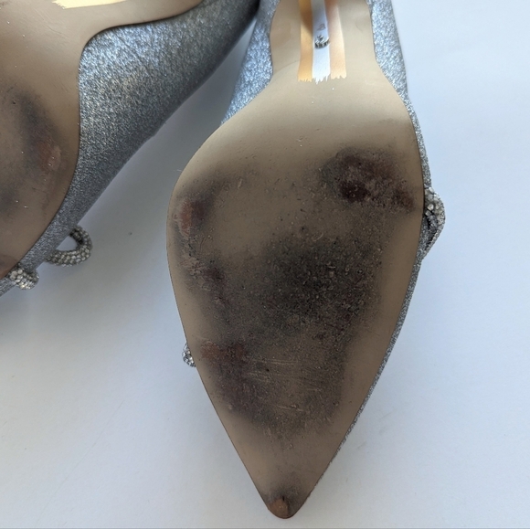 Sam Edelman Deela Pointed Toe Mesh Bow Stiletto Heel Scallop Upper Glitter sz 10 - Picture 11 of 13